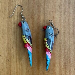 2 Pairs Carved Wood Bird Earrings